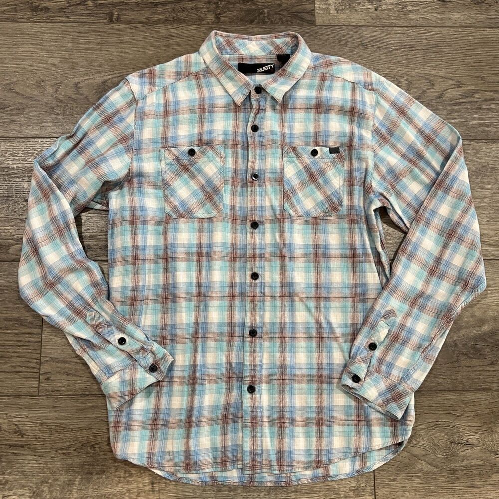 Rusty Flannel Shirt Mens XL Blue Brown Plaid Skate Surf Workwear